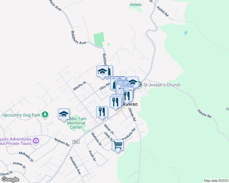 map of restaurants, bars, coffee shops, grocery stores, and more near 3600 Kekahi Place in Makawao