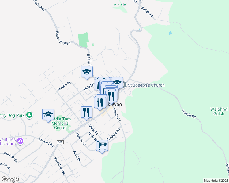 map of restaurants, bars, coffee shops, grocery stores, and more near 1265 Makawao Avenue in Makawao
