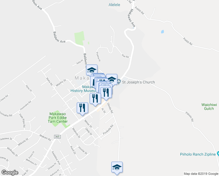 map of restaurants, bars, coffee shops, grocery stores, and more near 3650 Piikea Place in Makawao