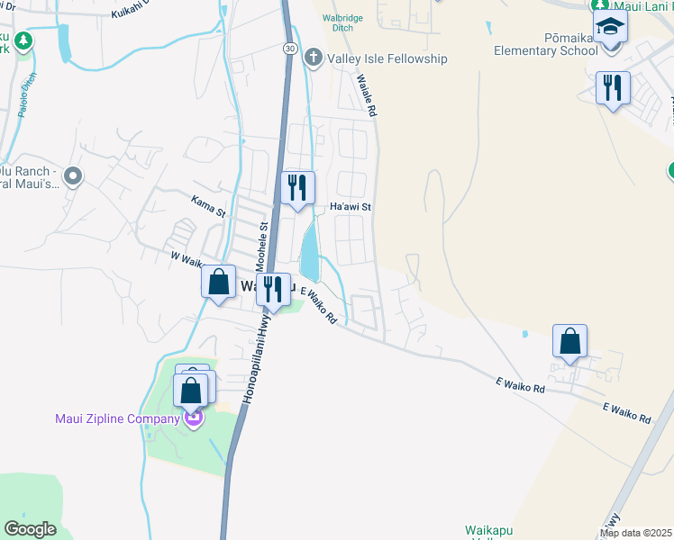 map of restaurants, bars, coffee shops, grocery stores, and more near 43 Nokekula Loop in Wailuku