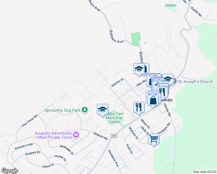 map of restaurants, bars, coffee shops, grocery stores, and more near 211 Maha Road in Makawao