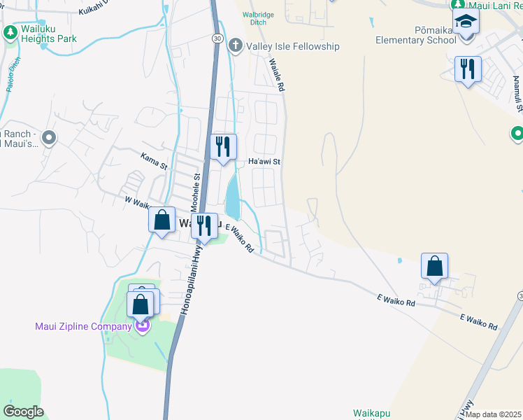map of restaurants, bars, coffee shops, grocery stores, and more near 31 Nokekula Loop in Wailuku