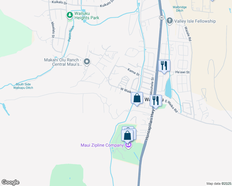 map of restaurants, bars, coffee shops, grocery stores, and more near 1421 Nuna Place in Wailuku