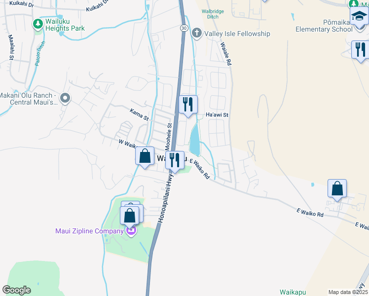 map of restaurants, bars, coffee shops, grocery stores, and more near 173 Kamaha'o Circle in Wailuku