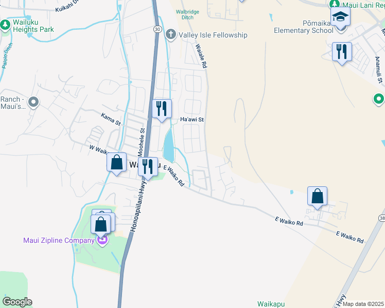 map of restaurants, bars, coffee shops, grocery stores, and more near 27 Nokekula Loop in Wailuku