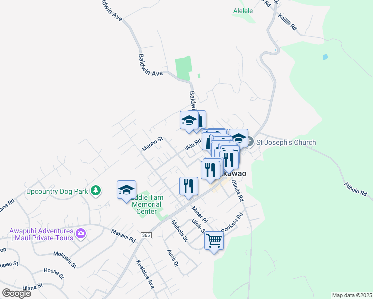 map of restaurants, bars, coffee shops, grocery stores, and more near 3563 Kekolu Place in Makawao