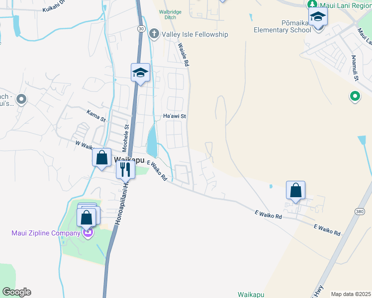 map of restaurants, bars, coffee shops, grocery stores, and more near 3 Nokekula Street in Wailuku