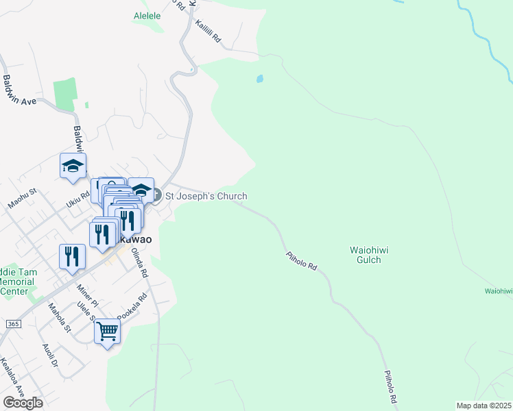 map of restaurants, bars, coffee shops, grocery stores, and more near 191 Piiholo Road in Makawao
