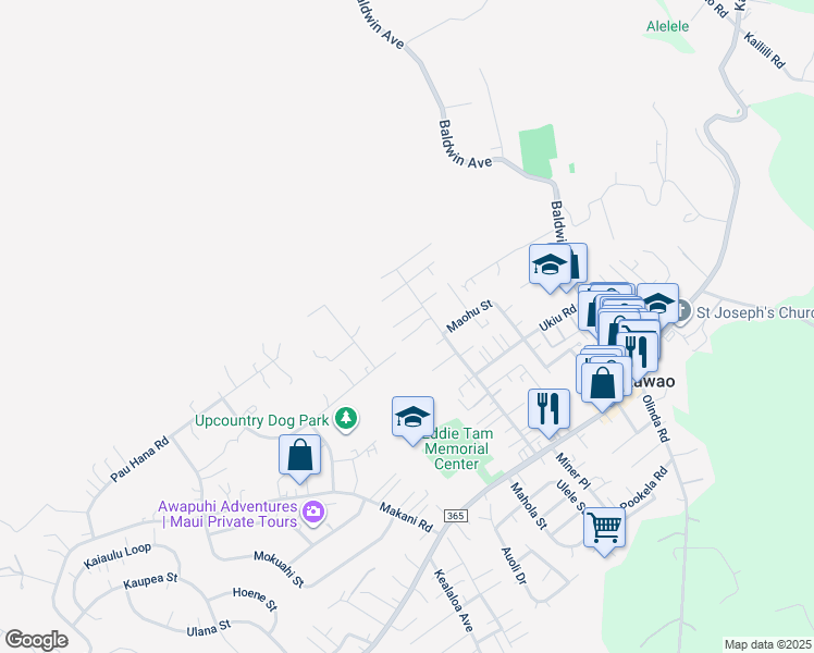 map of restaurants, bars, coffee shops, grocery stores, and more near 960 Paipala Place in Makawao