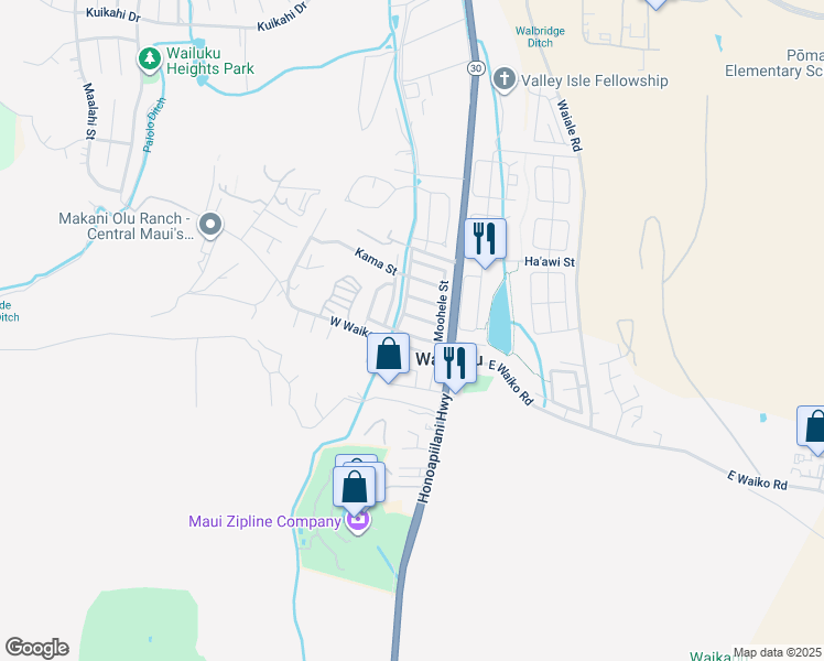 map of restaurants, bars, coffee shops, grocery stores, and more near 60 Ili Kupono Street in Wailuku