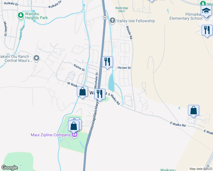 map of restaurants, bars, coffee shops, grocery stores, and more near 169 Kamaha'o Circle in Wailuku