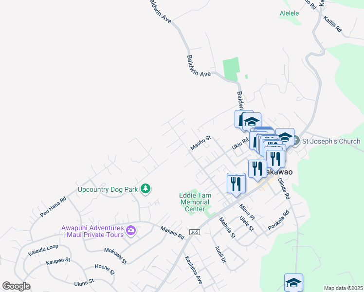 map of restaurants, bars, coffee shops, grocery stores, and more near 237 Maha Road in Makawao
