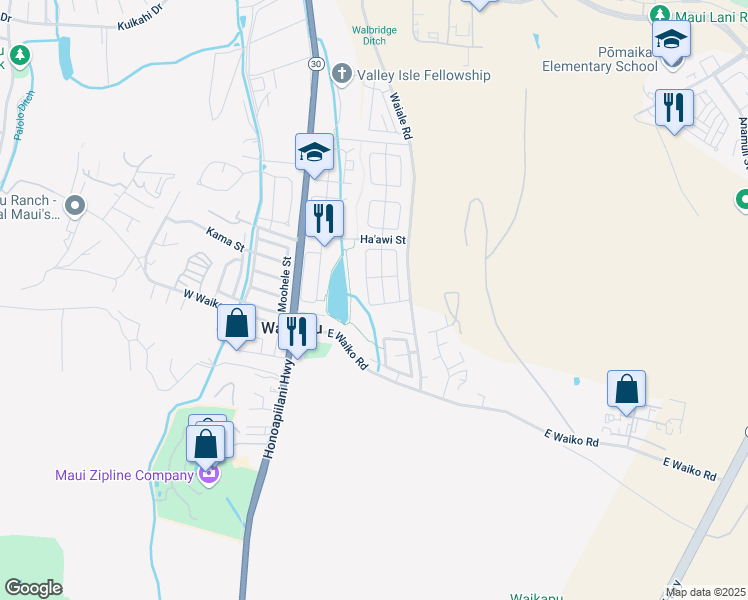 map of restaurants, bars, coffee shops, grocery stores, and more near 54 Nokekula Loop in Wailuku