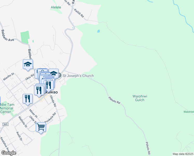map of restaurants, bars, coffee shops, grocery stores, and more near 191 Piiholo Road in Makawao