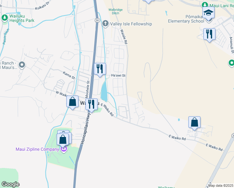 map of restaurants, bars, coffee shops, grocery stores, and more near 32 Nokekula Loop in Wailuku