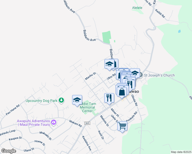 map of restaurants, bars, coffee shops, grocery stores, and more near 182 South Makaleha Place in Makawao