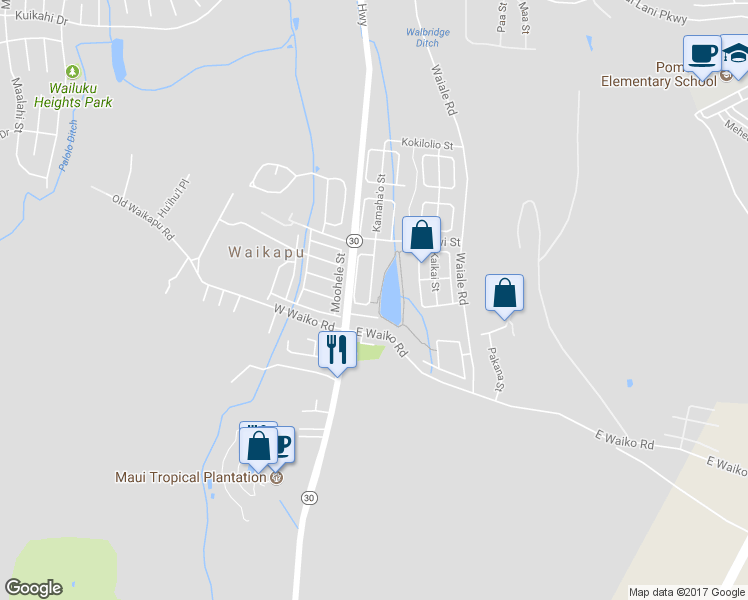map of restaurants, bars, coffee shops, grocery stores, and more near 165 Kamaha'o Circle in Wailuku
