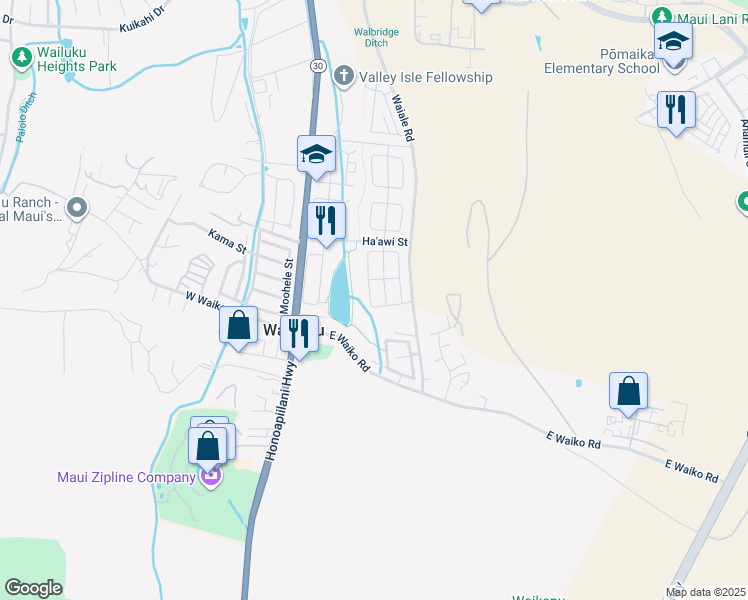 map of restaurants, bars, coffee shops, grocery stores, and more near 58 Nokekula Loop in Wailuku