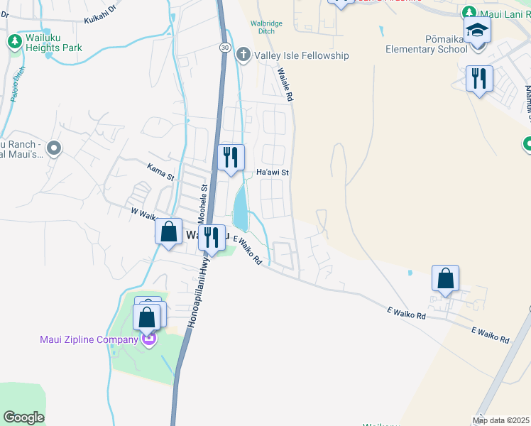 map of restaurants, bars, coffee shops, grocery stores, and more near 58 Nokekula Loop in Wailuku