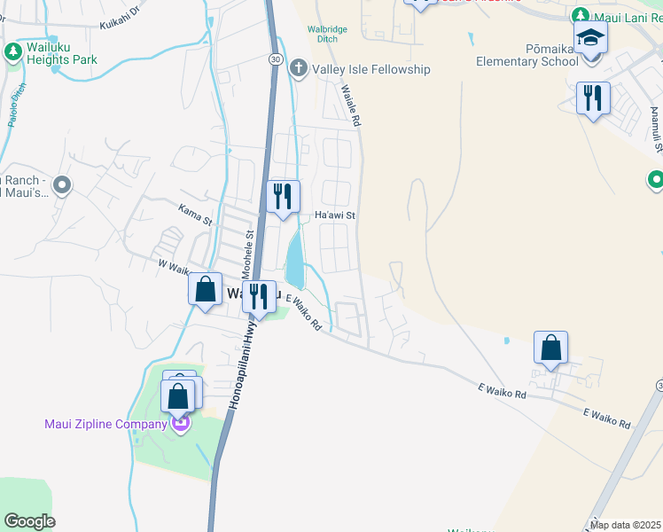map of restaurants, bars, coffee shops, grocery stores, and more near 168 Kaikai Street in Wailuku