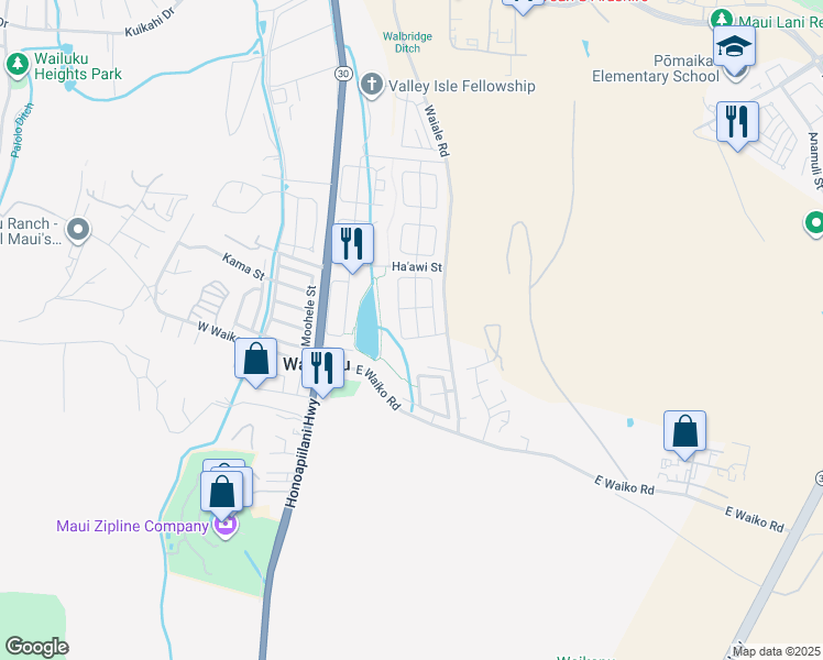 map of restaurants, bars, coffee shops, grocery stores, and more near 168 Kaikai Street in Wailuku