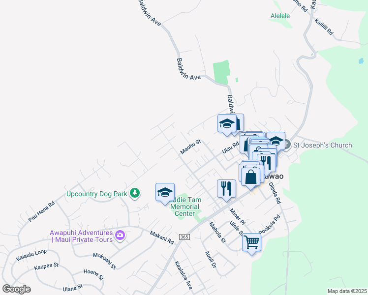 map of restaurants, bars, coffee shops, grocery stores, and more near 1031 Maohu Street in Makawao