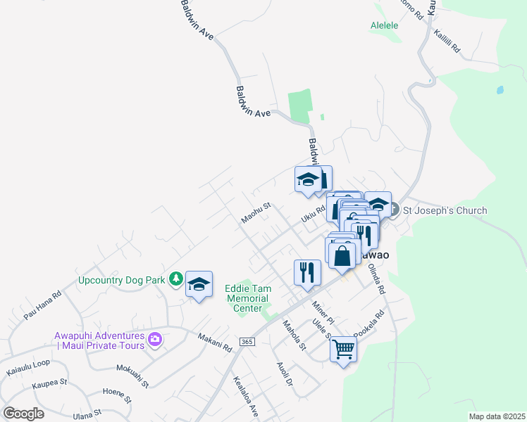 map of restaurants, bars, coffee shops, grocery stores, and more near 1058 Maohu Street in Makawao