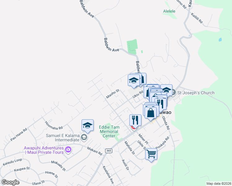 map of restaurants, bars, coffee shops, grocery stores, and more near 1058 Maohu Street in Makawao