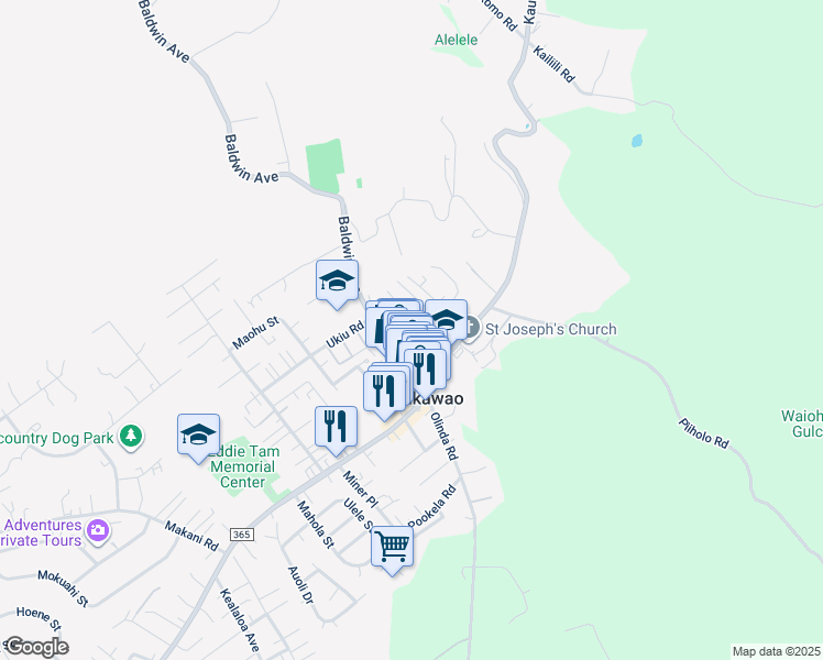 map of restaurants, bars, coffee shops, grocery stores, and more near 1269 Pohuli Way in Makawao