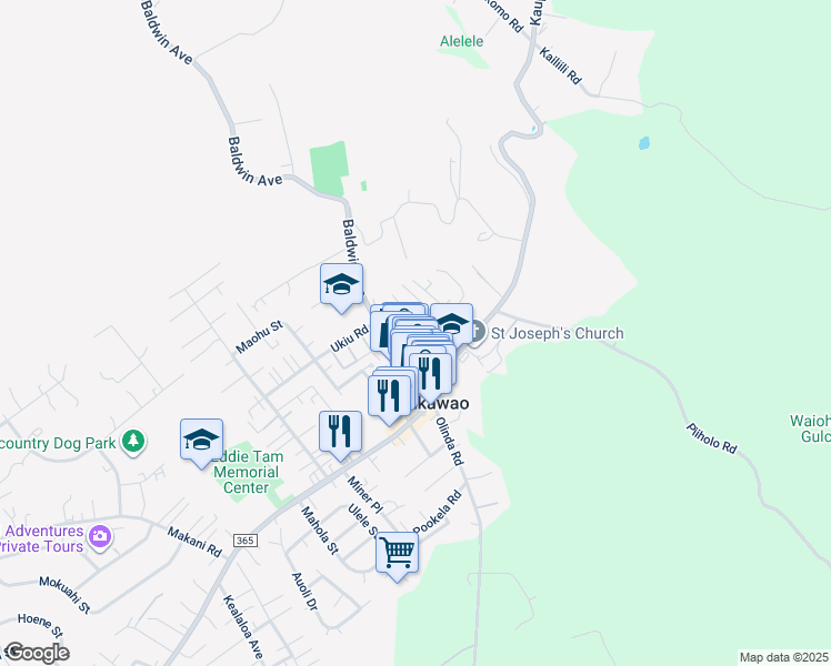 map of restaurants, bars, coffee shops, grocery stores, and more near 1269 Pohuli Way in Makawao
