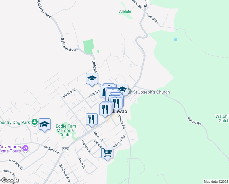 map of restaurants, bars, coffee shops, grocery stores, and more near 3624 Piikea Place in Makawao