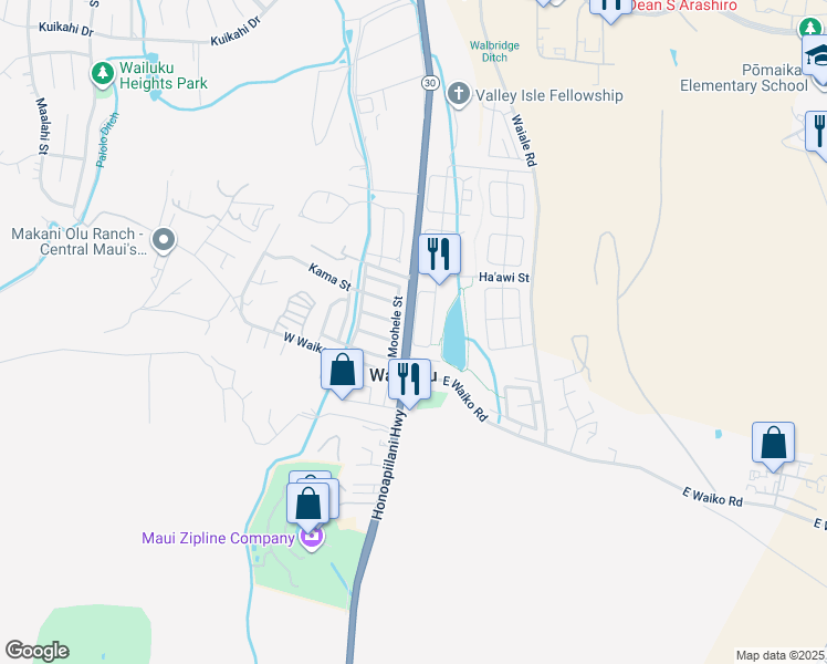 map of restaurants, bars, coffee shops, grocery stores, and more near 169 Kamaha'o Circle in Wailuku