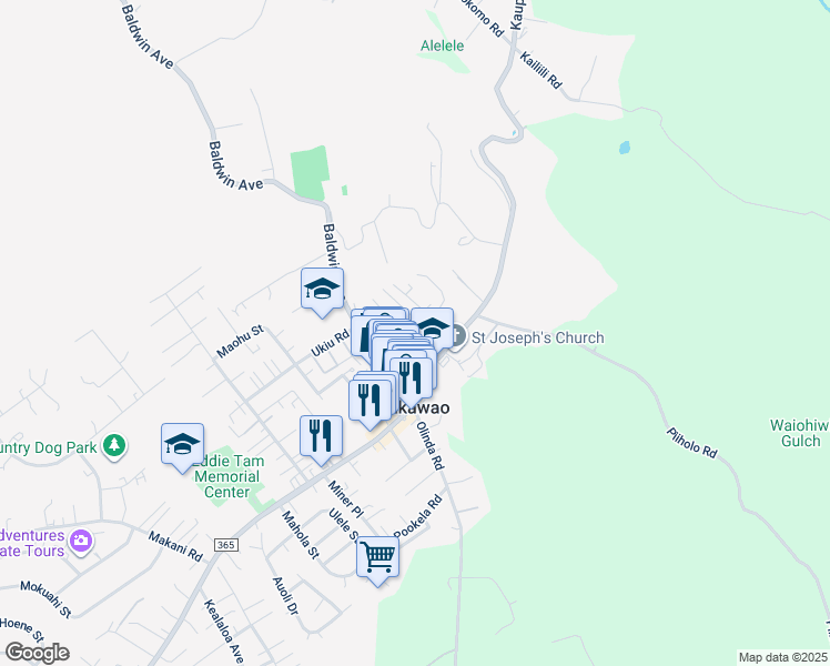 map of restaurants, bars, coffee shops, grocery stores, and more near 3635 Piikea Place in Makawao