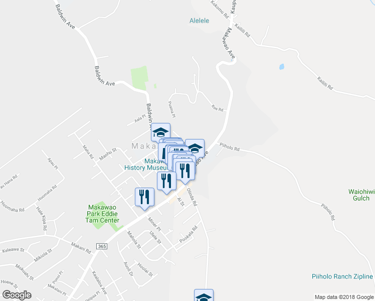 map of restaurants, bars, coffee shops, grocery stores, and more near 3635 Piikea Place in Makawao