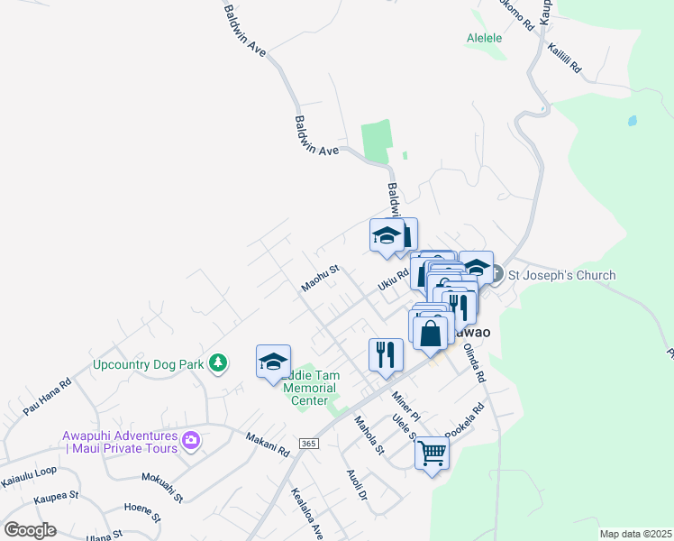 map of restaurants, bars, coffee shops, grocery stores, and more near 1074 Maohu Street in Makawao
