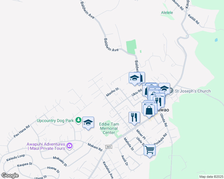 map of restaurants, bars, coffee shops, grocery stores, and more near 190 South Makaleha Place in Makawao