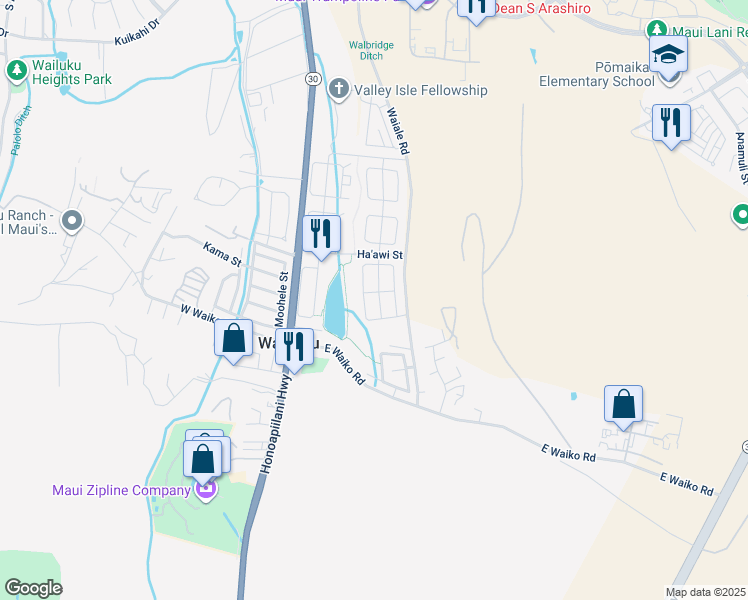 map of restaurants, bars, coffee shops, grocery stores, and more near 156 Kaikai Street in Wailuku