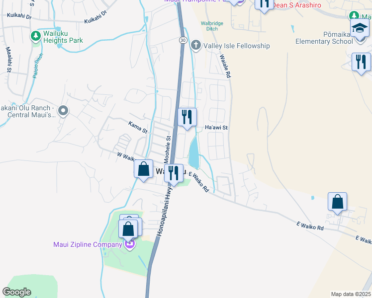 map of restaurants, bars, coffee shops, grocery stores, and more near 149 Kamaha'o Circle in Wailuku
