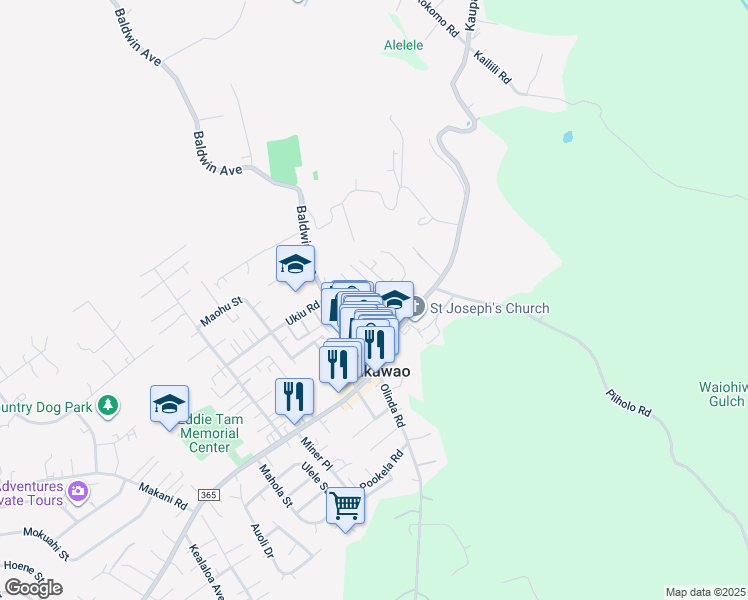 map of restaurants, bars, coffee shops, grocery stores, and more near 3625 Piikea Place in Makawao