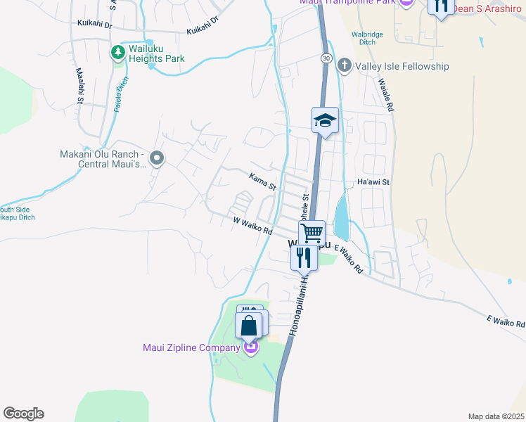 map of restaurants, bars, coffee shops, grocery stores, and more near 1391 Hoolako Street in Wailuku