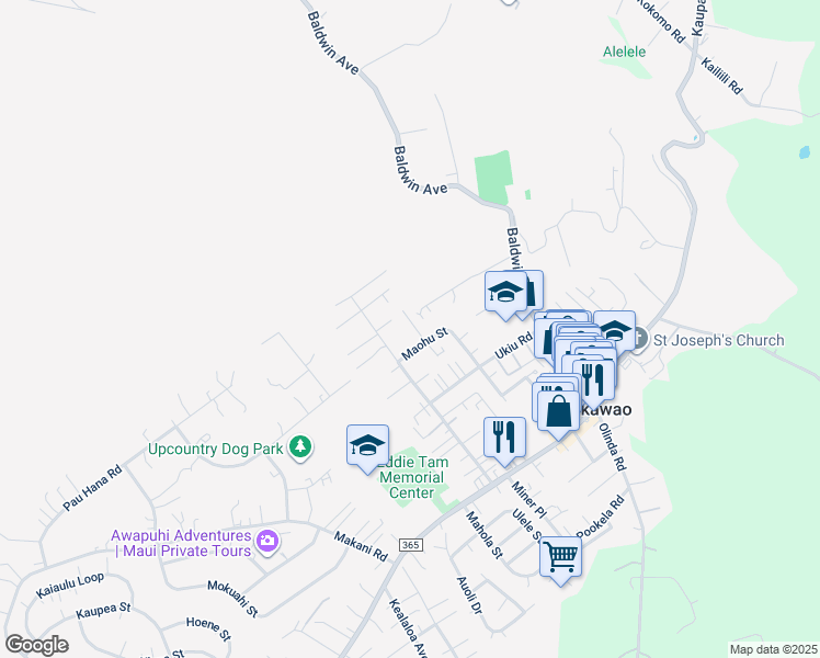 map of restaurants, bars, coffee shops, grocery stores, and more near 217 North Makaleha Place in Makawao