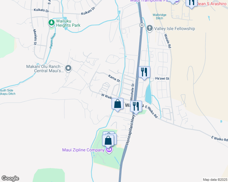map of restaurants, bars, coffee shops, grocery stores, and more near 1391 Hoolako Street in Wailuku