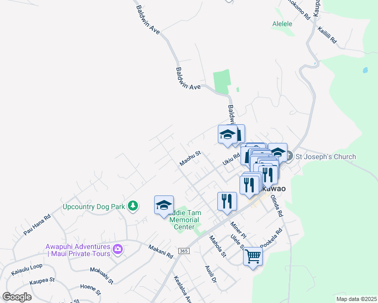map of restaurants, bars, coffee shops, grocery stores, and more near 210 North Makaleha Place in Makawao