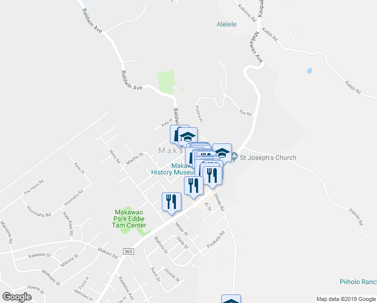 map of restaurants, bars, coffee shops, grocery stores, and more near 3559 Baldwin Avenue in Makawao