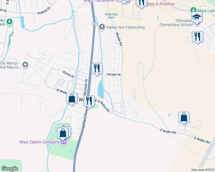 map of restaurants, bars, coffee shops, grocery stores, and more near 81 Nokekula Loop in Wailuku