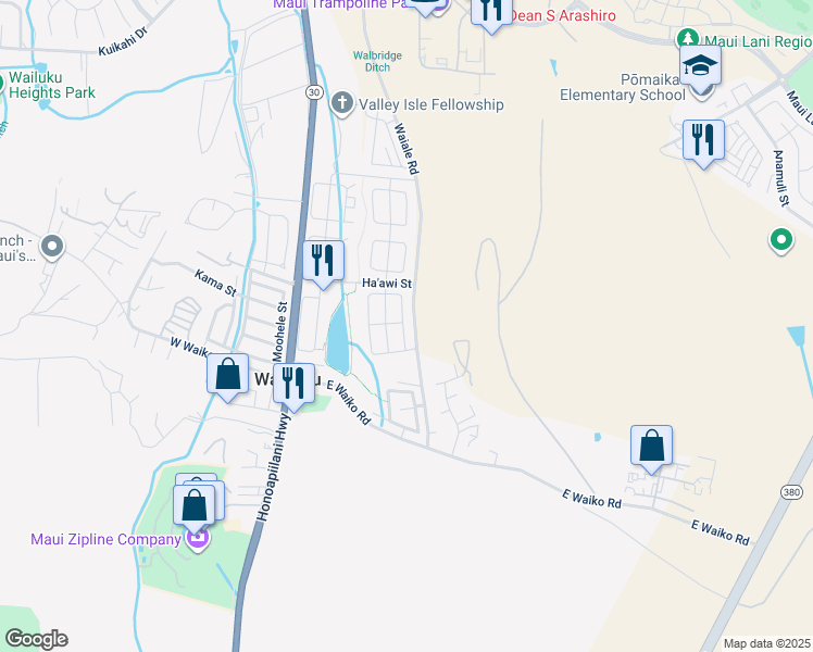 map of restaurants, bars, coffee shops, grocery stores, and more near 183 Iniiniki Street in Wailuku