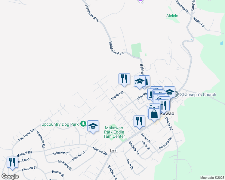 map of restaurants, bars, coffee shops, grocery stores, and more near 235 North Makaleha Place in Makawao