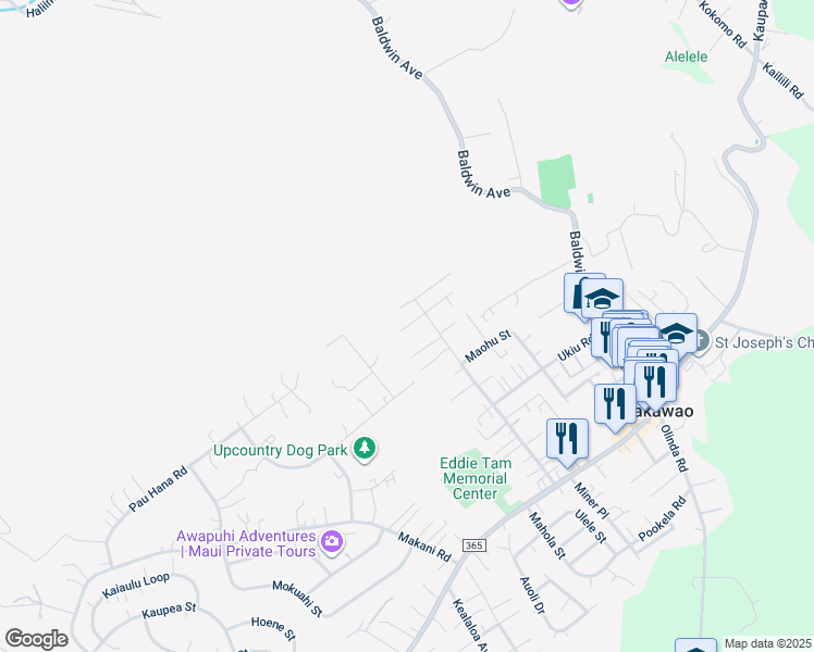 map of restaurants, bars, coffee shops, grocery stores, and more near 291 Maha Road in Makawao