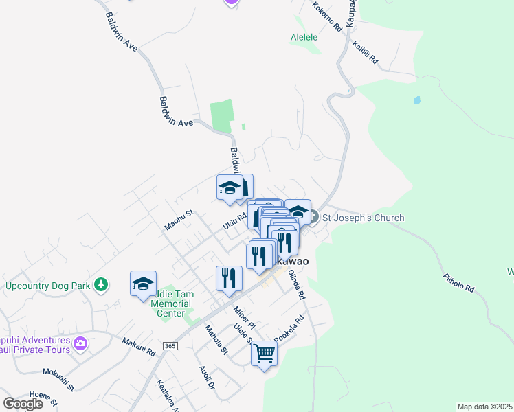 map of restaurants, bars, coffee shops, grocery stores, and more near 3559 Baldwin Avenue in Makawao