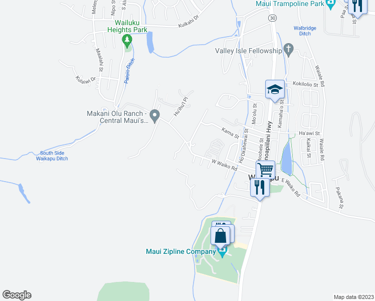 map of restaurants, bars, coffee shops, grocery stores, and more near 219 West Waiko Road in Wailuku